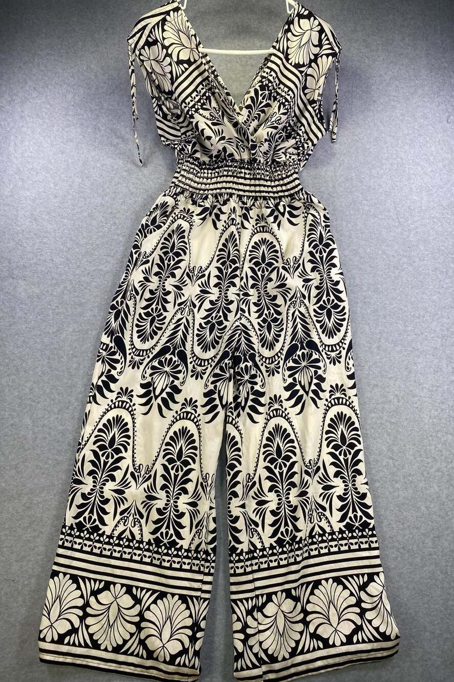 C Outfits Boho Printed V-Neck Wide Leg Jumpsuit